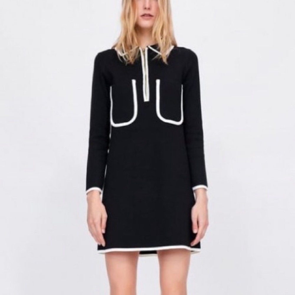 Zara Knit Contrast Trim Black Dress
